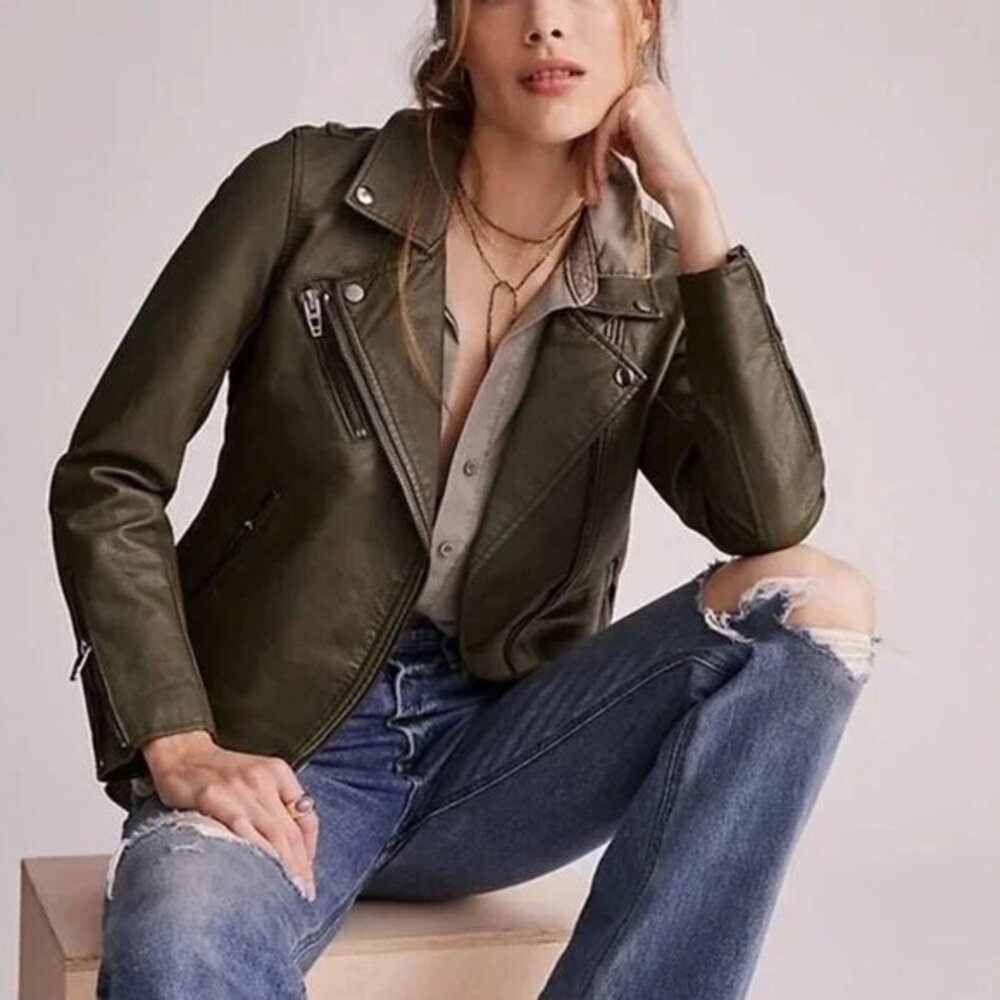 Olive Faux-Leather Moto Jacket - Women's Classic